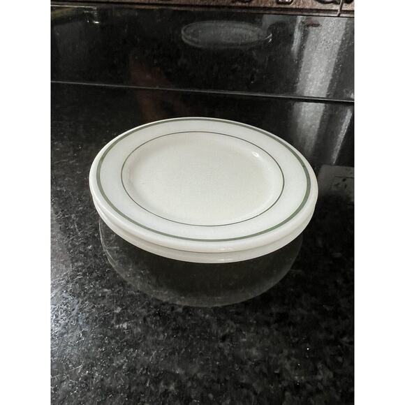Pyrex Double Tough 6.75" Bread Dessert Plates Double Green Stripe (2) Vtg READ - Picture 8 of 8